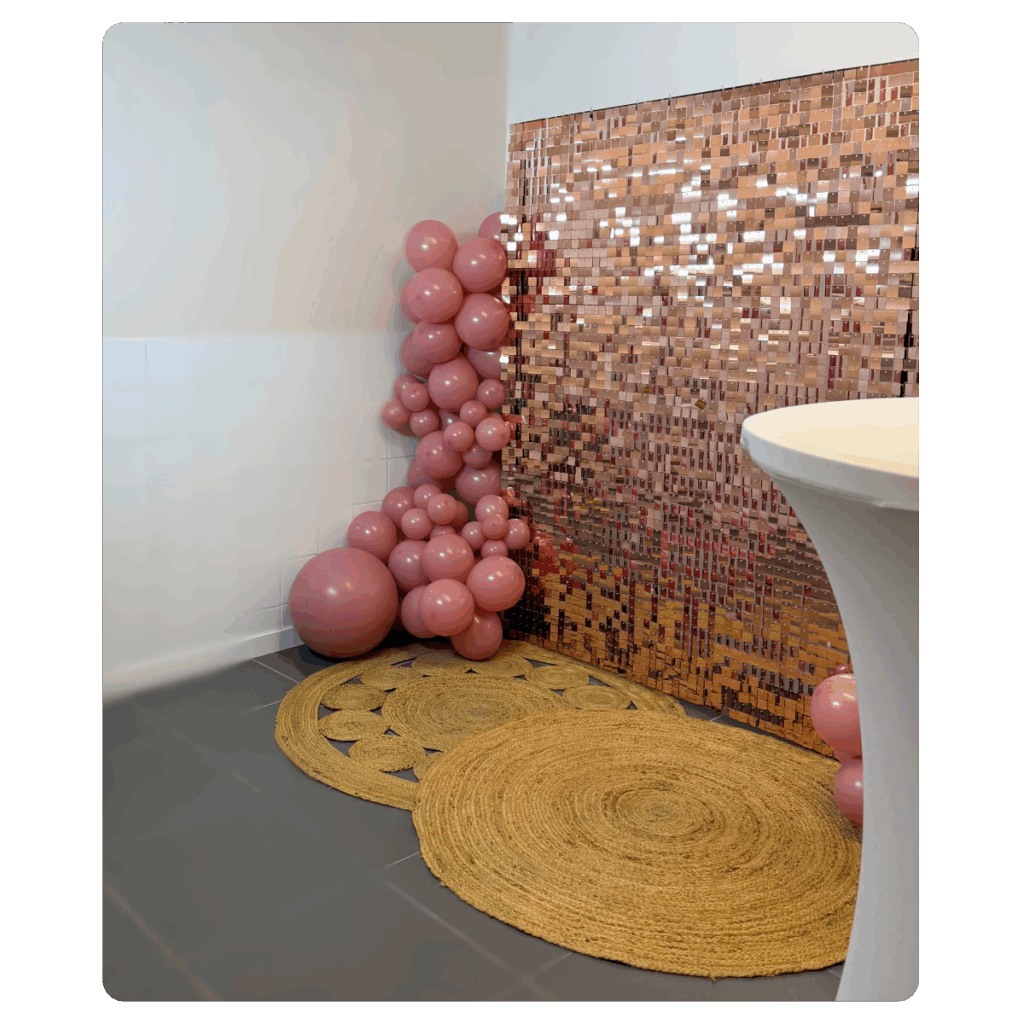 Photocall panneaux scintillant rose gold - Agence LDMN