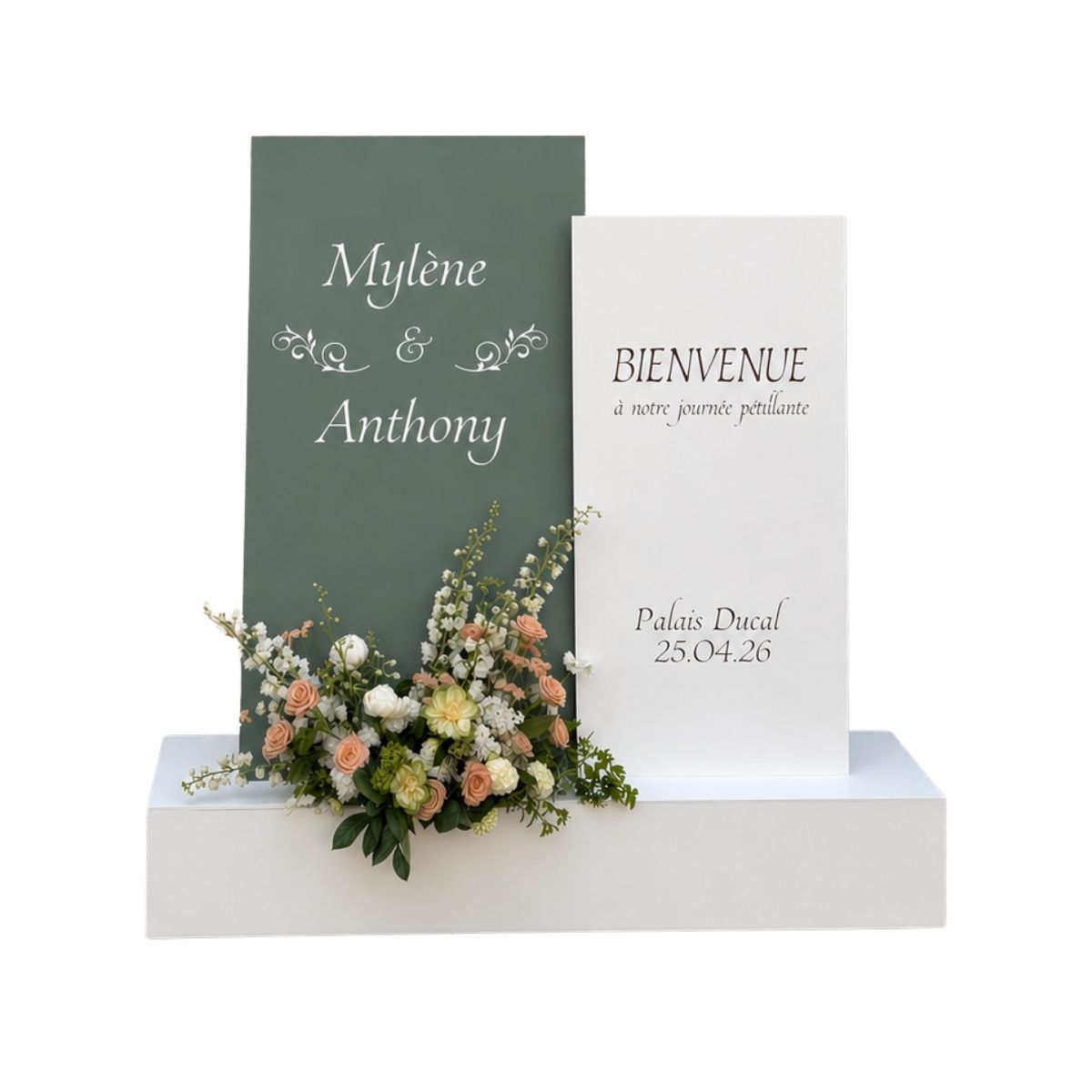 Location panneau de bienvenue mariage sur socle grand format personnalisable à Caen par l'Agence LDMN